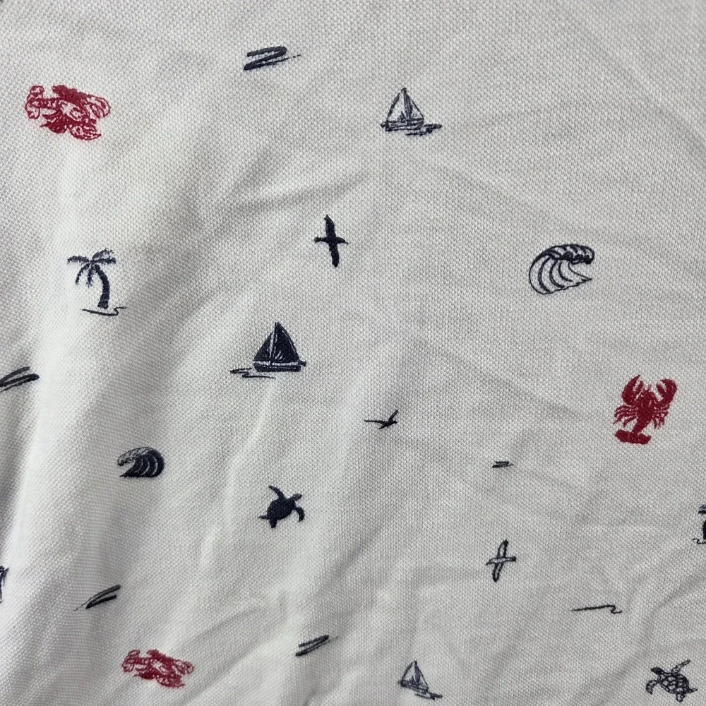 Jos A Bank Polo Shirt Mens Large White Nautical Lobster Sailboat Print Tailored